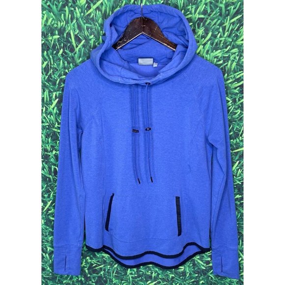Athleta Sentry Hoodie Long Sleeve Women’s Medium Blue Kangaroo Pocket Thumbholes - Picture 2 of 6